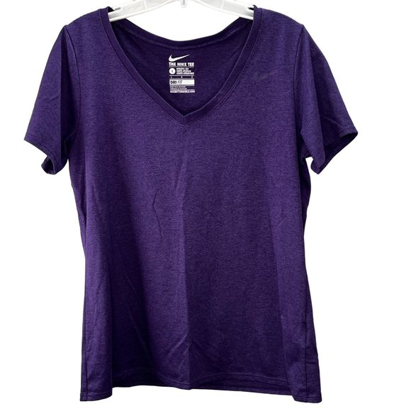 Nike Tops - The Nike Tee Athletic Cut Dri Fit size L Women Purple V Neck Short Sleeve
